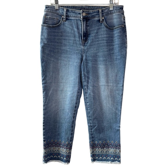 Chico's Denim - Chicos So Slimming Girlfriend Slim Leg Crop jeans embroidered bejeweled 10 boho